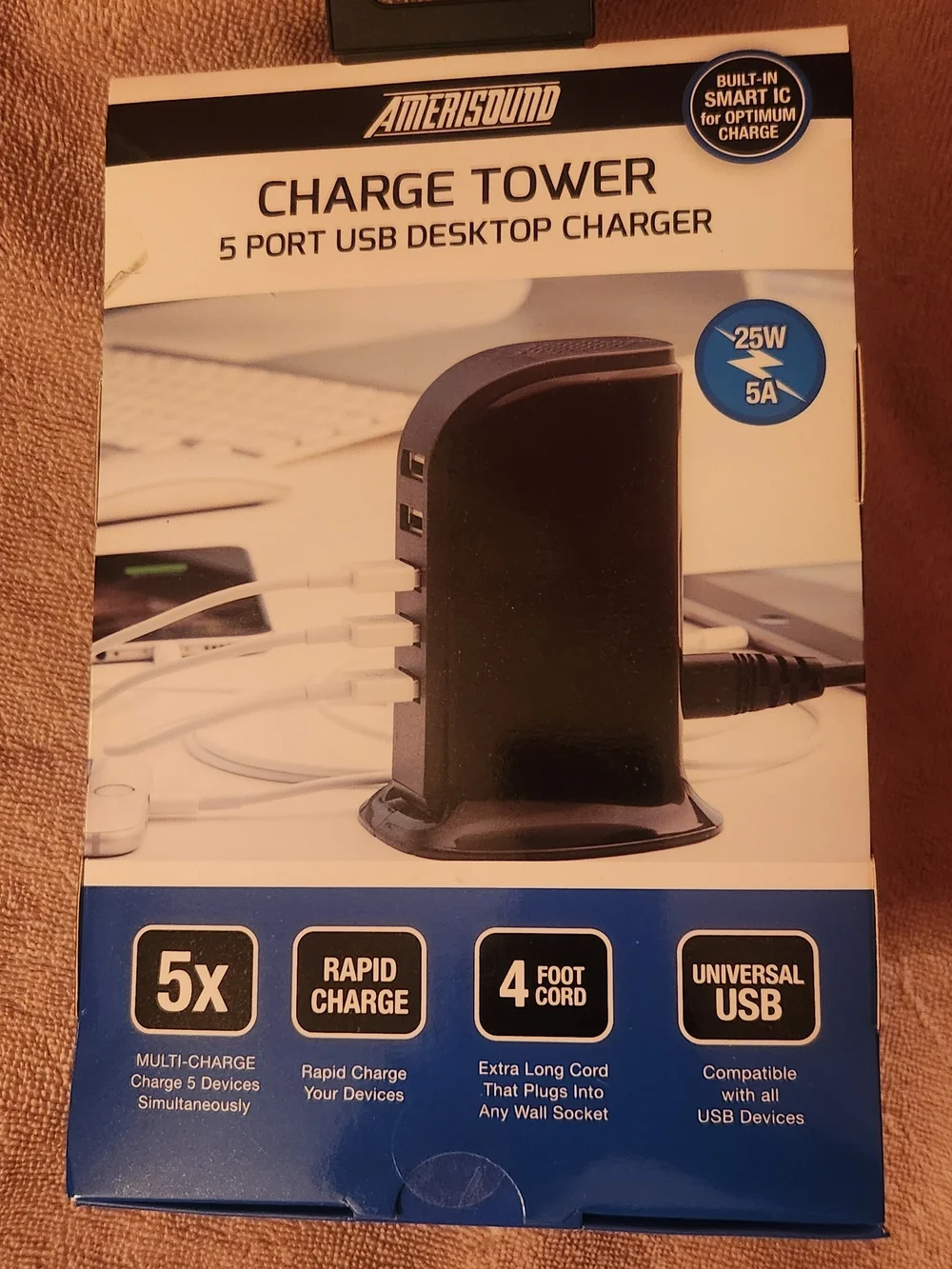 Charge Tower 5-Port USB Desktop Charger — Black